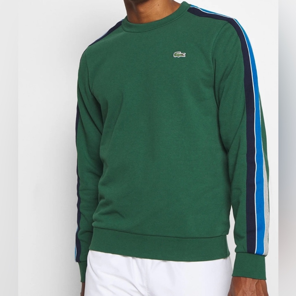 Lacoste Sport Color Block‎ Accent Stripes Crewneck Sweatshirt in Green, Size L